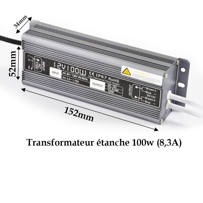 Transformateur ruban LED 12V/220V 12,5A 150W