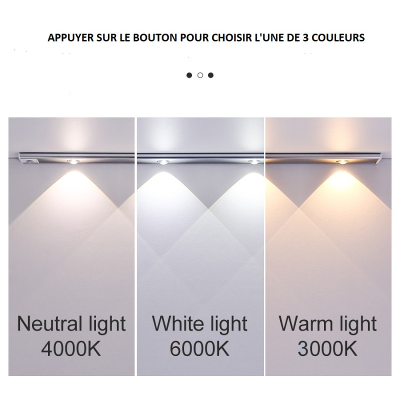 Réglette LED 2W sur piles à détecteur - Blanc du Jour 6000K