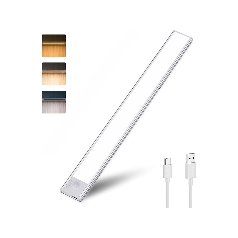 Réglette LED effet néon avec détecteur de mouvement et batterie rechargeable USB en CCT pose facile.