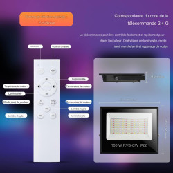 Projecteur LED RGBCW intelligent avec télécommande ou smartphone et contrôle la musique