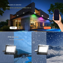 Projecteur LED RGBCW intelligent avec télécommande ou smartphone et contrôle la musique