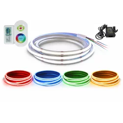Kit Ruban Led Rgb De 5 Mètres Cob 576 Led Au Mètre Ip20 Avec Contrôleur Radio Et Alimentation 12v