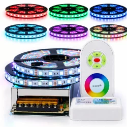 Kit Ruban Professionnel 5050 - 60 Led/m - 10 Mètres (2x5m) Rgb Anti-éclaboussure (ip65) Avec Contrôleur Radio Et Transformateur 10 Mètres(2x5m)